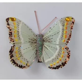 Dekorační motýl, střední 8 cm, krémová