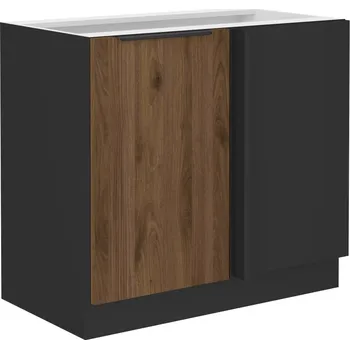 Kuchyňská skříňka Spodní rohová skříňka MONZA ČERNÝ MAT / OŘECH OKAPI 105 ND 1F BB