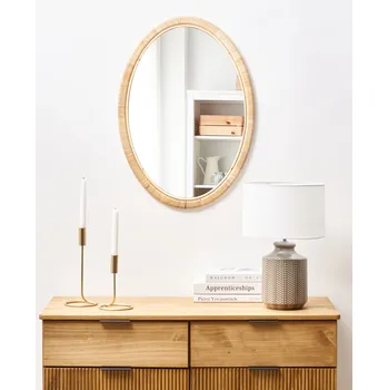 Zrcadlo Nástěnné zrcadlo přírodní ratan sklo 70 x 50 cm oválný tvar ruční výroba moderní boho styl obývací pokoj ložnice Beliani
