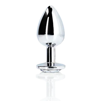 Anální kolík OUCH! Round Gem Butt Plug - Large - Silver/Diamond