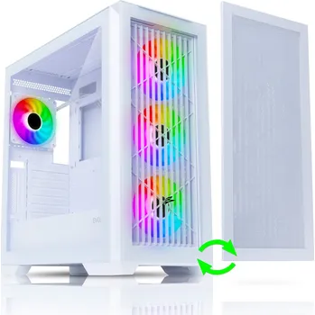 PC skříň EVOLVEO Ptero Q2W+, skříň ATX, 4x ARGB ventilátor, 2x čelní panel - sklo /mřížka, bílá
