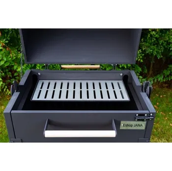 MM Gril na dřevo s motorem, udírnou a zadním topeništěm Velikost: gril malý 700mm bez misky, Volitelné příslušenství 1.: žádné, Volitelné příslušenství 2.: grilovací rošt malý