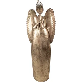 Vánoční dekorace Zlatá antik kovová dekorace anděl v životní velikosti Christmas Angel - 74*31*204 cm