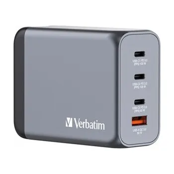 Verbatim GaN 32204, cestovní nabíječka do sítě, USB 3.0, USB C, šedá, 200 W, vyměnitelné vidlice C,G,A