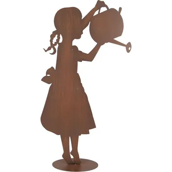 Bytová dekorace Rezavá kovová dekorace děvče s konvičkou - 36*12*62 cm