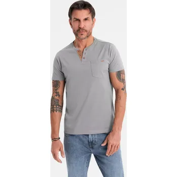 Pánské tričko s knoflíkovým výstřihem a semišovým lemem - šedé V3 OM-TSCT-0206 - XXL