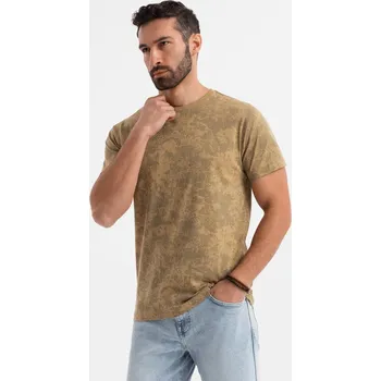 Pánské vzorované bavlněné tričko s krátkým rukávem - olivové V3 OM-TSFP-0223 - M