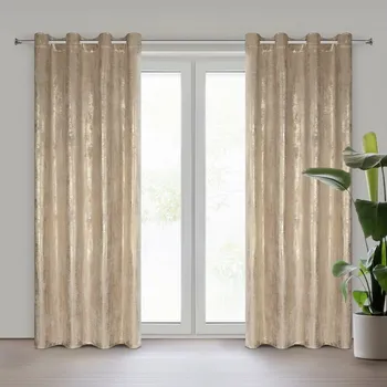 Sametový závěs na kolečkách RENIA s lesklým potiskem - béžový