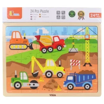 Puzzle Dřevěné puzzle stavební stroje 24 dílků VIGA