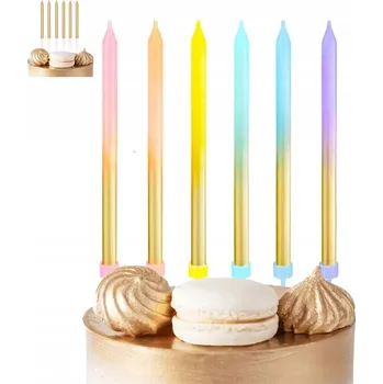 Dortová svíčka NAROZENINOVÉ SVÍČKY ZLATÉ DUHOVÉ NA OSLAVU NAROZENIN DEKORACE 6 KS