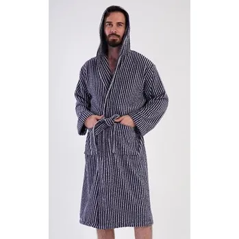 Pánský župan Pánský župan s kapucí Vienetta Secret Proužek tmavě modrá XL
