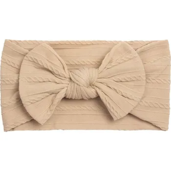 Čelenka BÉŽOVÁ ČELENKA DO VLASŮ PRO DÍVKU ELASTICKÁ S MAŠLIČKOU 0-3 ROKY