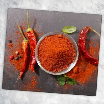 Kuchyňské prkénko Skleněná kuchyňská deska na krájení s ozdobnou grafikou Koření Chilli 60x52