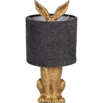 Lampička Zlatá stolní lampa králík s chlupatým šedým stínidlem Rabbi - Ø 20*43 cm / E27