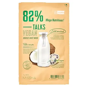 Pleťová maska MISSHA Talks Vegan Squeeze Sheet Mask - Hydratační Veganská Plátýnková Maska (Noni Coconut)