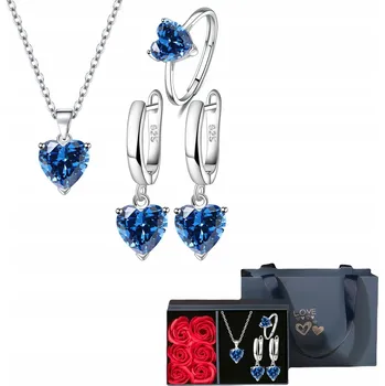 Souprava šperků Sada Šperků Bílé Zlato Modré Srdce Elegantní Krabička