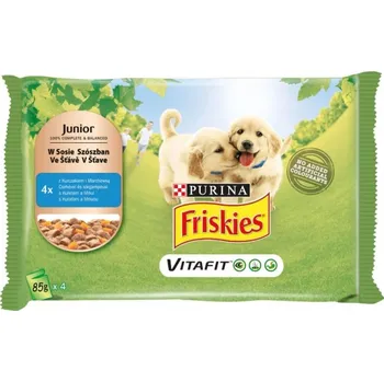 Pro psa FRISKIES Junior kapsička pro štěňata s kuřetem a mrkví v šťávě 4 x 85 g