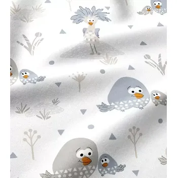 Bavlněná látka ptačí rodinka na bílé | RTex