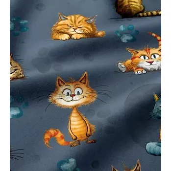Bavlněná látka kočky na modré | RTex