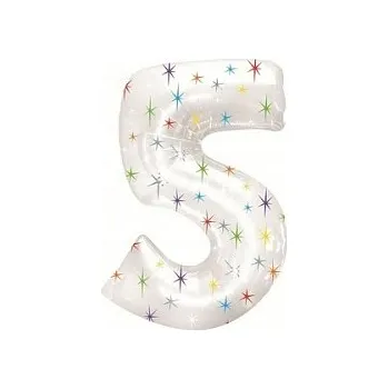 Balónek Fóliový Balónek Číslice "5" Bílý s Hvězdičkami (100 cm)