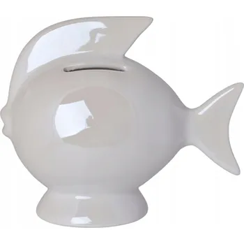 Pokladnička Figurka pokladnička perleťově bílá ryba 14x7,5x13cm