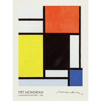 Plakát Plakát, Obraz - Composition with red (1930), Piet Mondrian