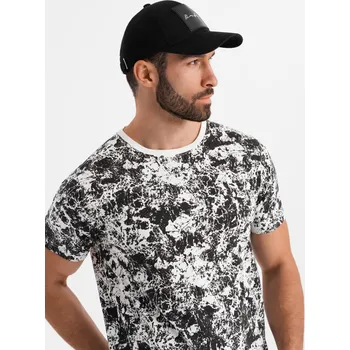 Pánské vzorované bavlněné tričko s krátkým rukávem - bílé a černé V2 OM-TSFP-0223 - L