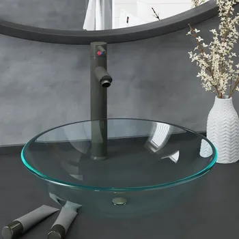 Umyvadlo OMAXI Koupelnové umyvadlo s baterií a výpustí průhledné tvrzené sklo 903988