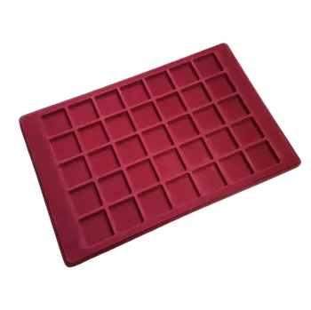 Obal pro sběratelský předmět Schulz ČR Plato (kazeta) na mince potažené vínově červeným sametem s průhledným krytem - 35 polí o rozměru 35 x 35 mm