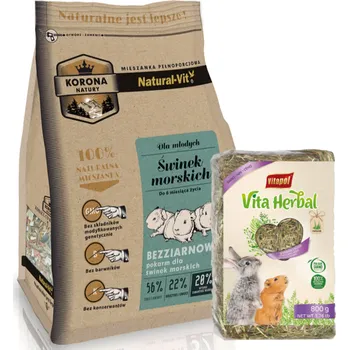 Krmivo pro hlodavce KORONA NATURY Natural-Vit krmivo pro morčata junior 750g + Seno 800g