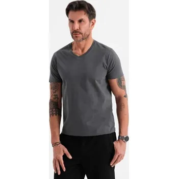 Pánské tričko Ombre Clothing Základní bavlněné grafitové tričko s výstřihem do V V3 TSBS-0237