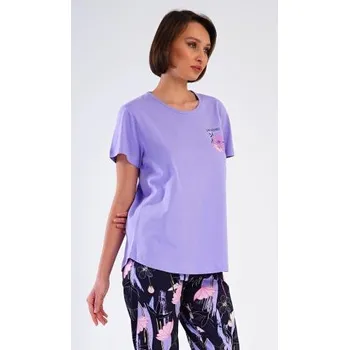 Dámské pyžamo Dámské pyžamo kapri Vienetta Secret Flowers fialová 3XL