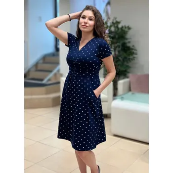 Těhotenské šaty Mama L'amour Těhotenské a kojící šaty s kapsami Chelsea tmavě modré s puntíky Velikost: XL