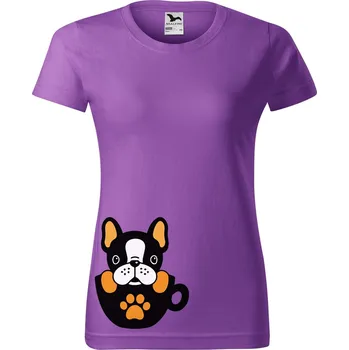 DOBRÝ TRIKO Dámské tričko s potiskem Pejsek v šálku Barva: Fialová, Velikost: M