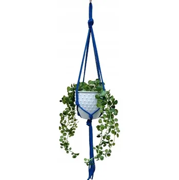 Květináč Držák Na Květináč makramé z boho provázku, CHŘIPOVĚ MODRÝ