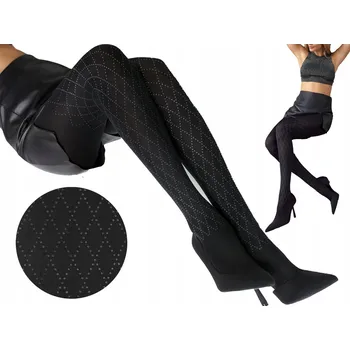 Dámské punčochy Vzorované Punčocháče MARILYN dámské RASTOPY se vzorem kosočtverců 60 DEN černé BLACK/SILVER velikost XL