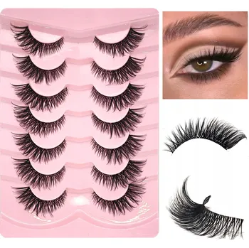 Umělé řasy 7x Umělé Řasy na Pásku KOČIČÍ OČI Hedvábné Husté Dlouhé Měkké 7 PÁRŮ