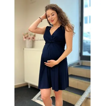 Těhotenské šaty Mama L'amour Elegantní těhotenské a kojící šaty s předním uzlem 3v1 Jo tmavě modré Velikost: L