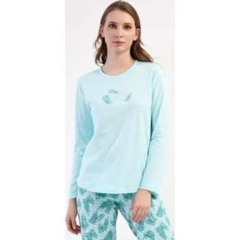 Dámské pyžamo Dámské pyžamo dlouhé Vienetta Secret Denisa mátová M