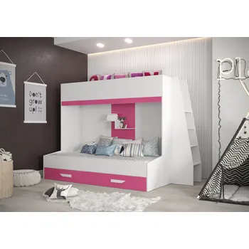 Obývací stěna Dětský pokoj Party 17a s volbou barvy ploch - 2 postele a příkré schody Barva korpusu: Bílá, Dveře: Růžová