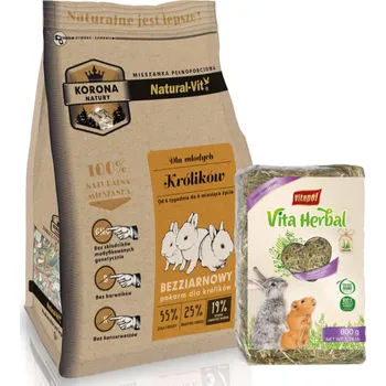 Krmivo pro hlodavce KORONA NATURY Natural-Vit krmivo pro králíky juniory 750g + Seno 800g