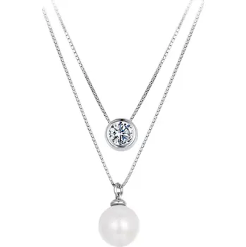 Náhrdelník For Silver Dvojitý náhrdelník s Moissanitem 0,5ct a shell perlou - Stříbro 925