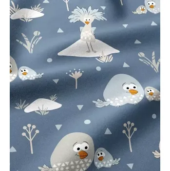 Bavlněná látka ptačí rodinka na modré | RTex