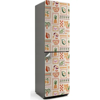 Fototapeta Umělecká Samolepka Ozdobná Fólie na Lednici – Rostlinné a Geometrické Vzory