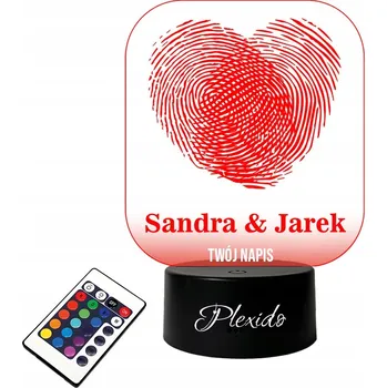 Lampička LAMPKA na SKLE Srdce s otiskem prstu 3D LED RGB + DÁLKOVÝ OVLADAČ 16 BAREV