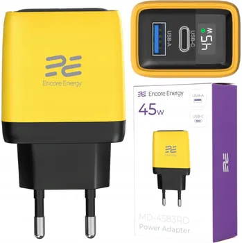 Rychlá USB-C a USB-A nabíječka s QC PD GaN a displejem Encore Energy 45W