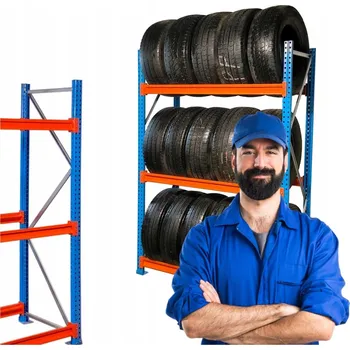 Dílenský regál Regál / Stojan na pneumatiky kovový, robustní MRTK-O 105 V=2500 mm, nosnost 280 kg, 4 police