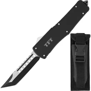 Pracovní nůž Vystřelovací nůž TFT Tanto/Drop point (Vyskakovací nožík zn. TFT čepel: nerezová ocel typu tanto, rukojeť: pogumovaný hliník)