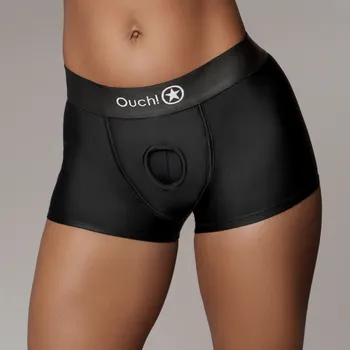 Připínací penis Ouch! by Shots Vibrating Strap-on Boxer - M/L - Black