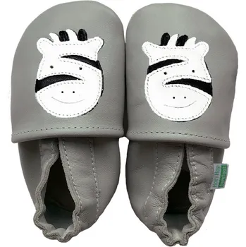 Kojenecké oblečení Hopi Hop Kožené capáčky Barefoot Vel. L (12-18 měs.) Zebra